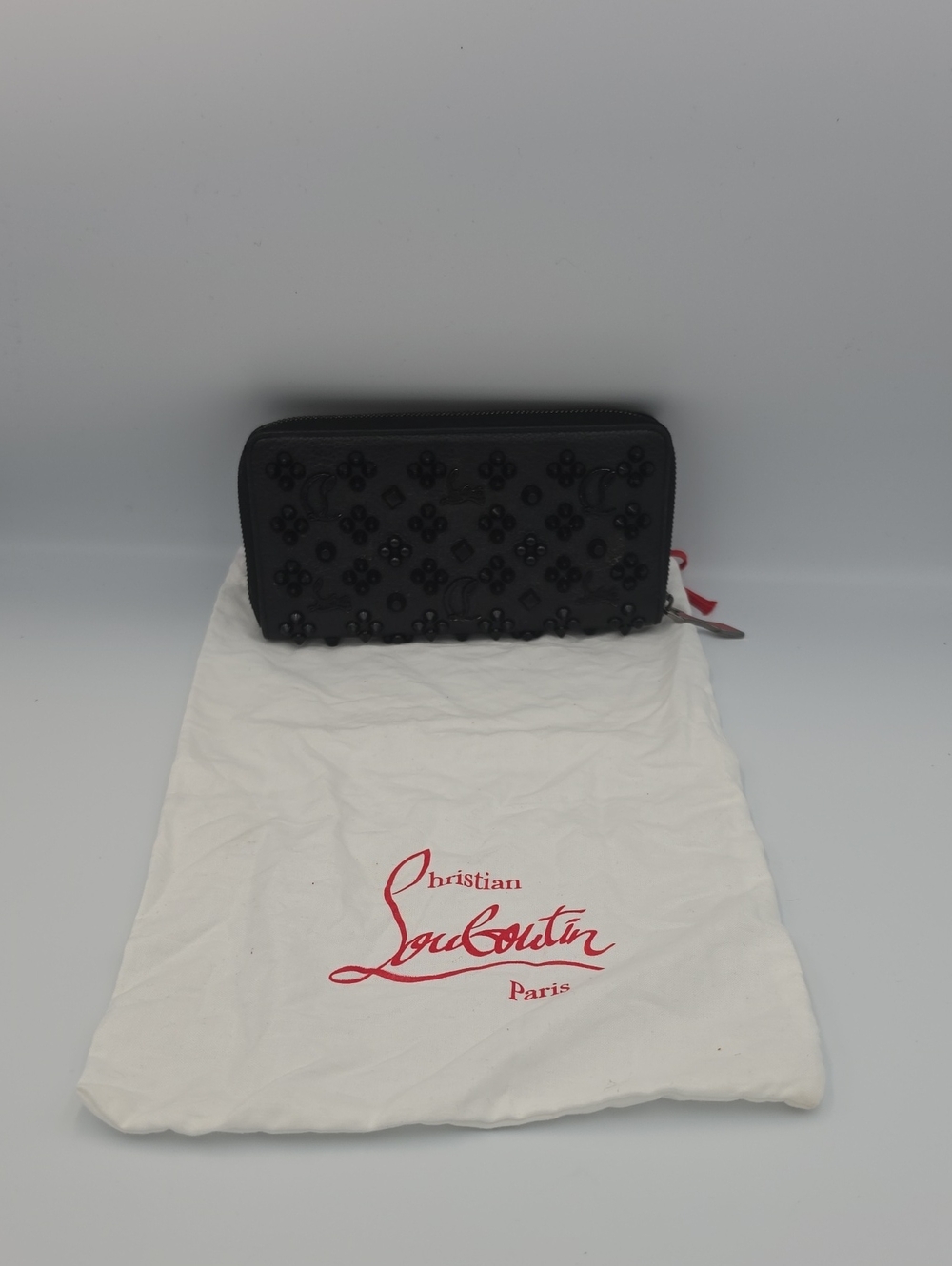 Christian Louboutin Black Embellished Panettone Zippy Long Wallet (EUC)COA🖤❤